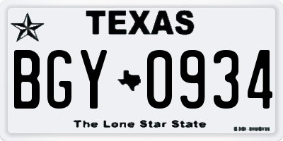 TX license plate BGY0934