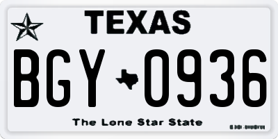TX license plate BGY0936