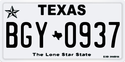 TX license plate BGY0937