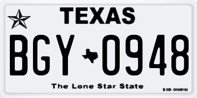 TX license plate BGY0948