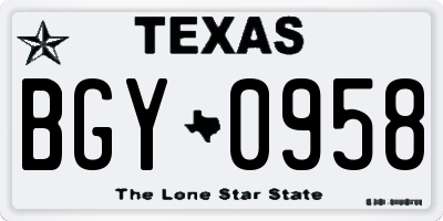 TX license plate BGY0958