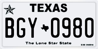 TX license plate BGY0980