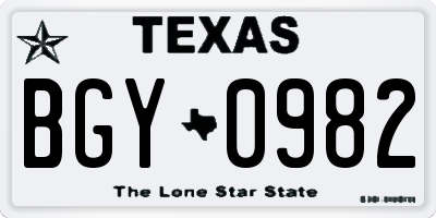 TX license plate BGY0982