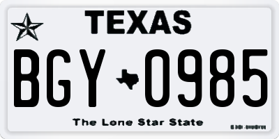 TX license plate BGY0985
