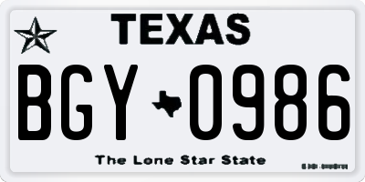 TX license plate BGY0986