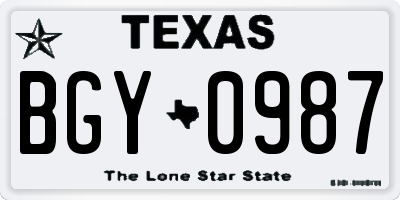 TX license plate BGY0987