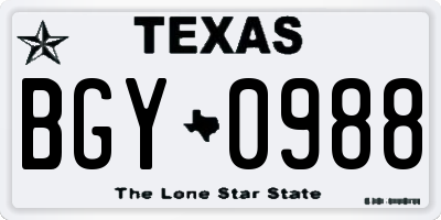 TX license plate BGY0988