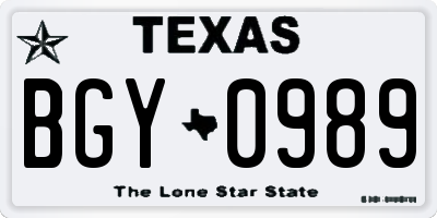 TX license plate BGY0989