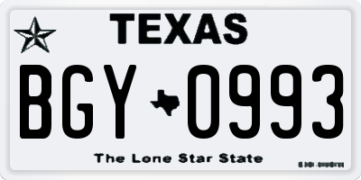 TX license plate BGY0993