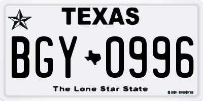 TX license plate BGY0996