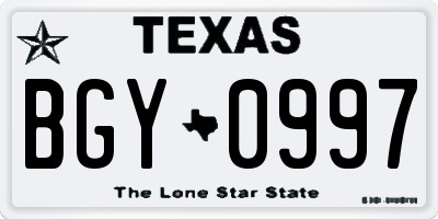 TX license plate BGY0997