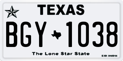 TX license plate BGY1038