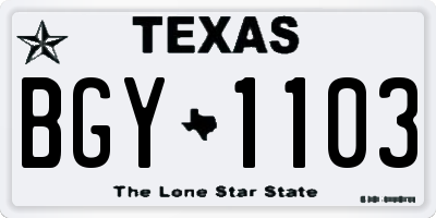 TX license plate BGY1103