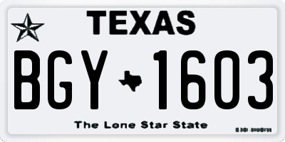 TX license plate BGY1603