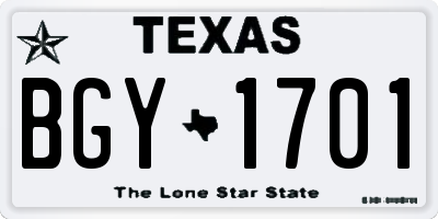 TX license plate BGY1701