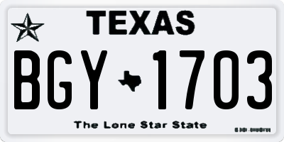 TX license plate BGY1703