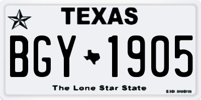 TX license plate BGY1905