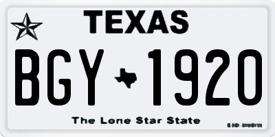 TX license plate BGY1920