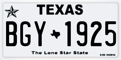 TX license plate BGY1925