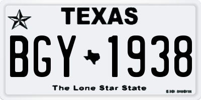 TX license plate BGY1938