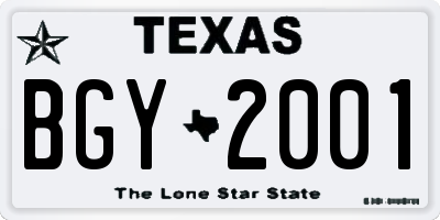 TX license plate BGY2001