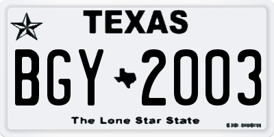 TX license plate BGY2003