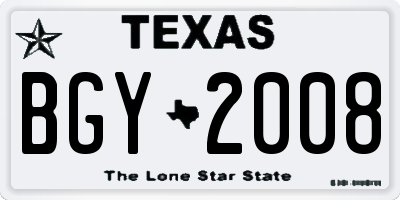 TX license plate BGY2008