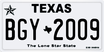 TX license plate BGY2009