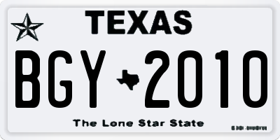 TX license plate BGY2010