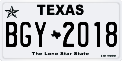 TX license plate BGY2018