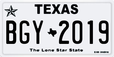 TX license plate BGY2019