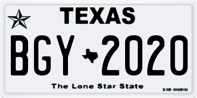 TX license plate BGY2020