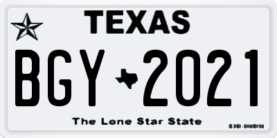 TX license plate BGY2021