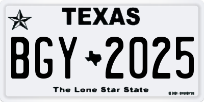TX license plate BGY2025