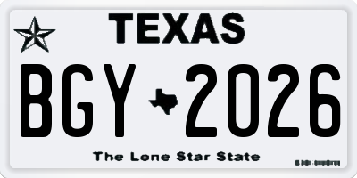 TX license plate BGY2026