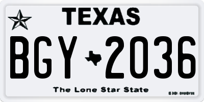 TX license plate BGY2036