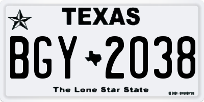 TX license plate BGY2038