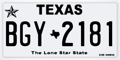 TX license plate BGY2181