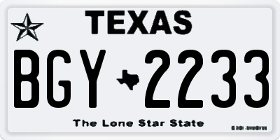 TX license plate BGY2233