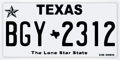 TX license plate BGY2312