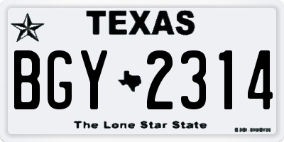 TX license plate BGY2314