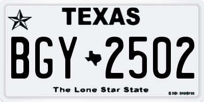 TX license plate BGY2502