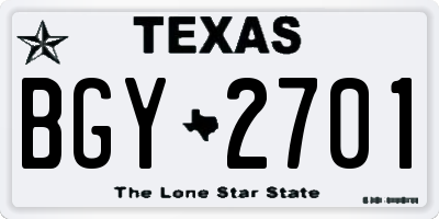 TX license plate BGY2701