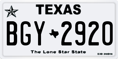 TX license plate BGY2920