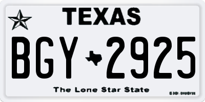 TX license plate BGY2925