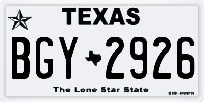 TX license plate BGY2926