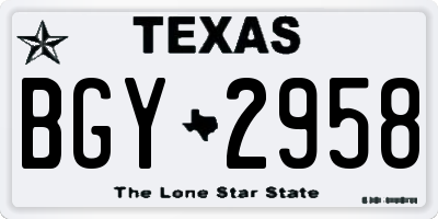 TX license plate BGY2958