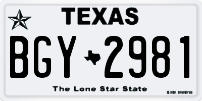 TX license plate BGY2981