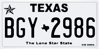 TX license plate BGY2986