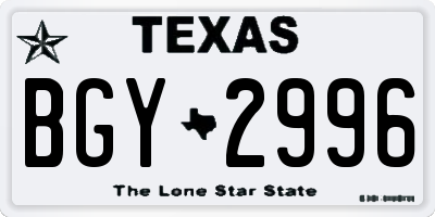 TX license plate BGY2996
